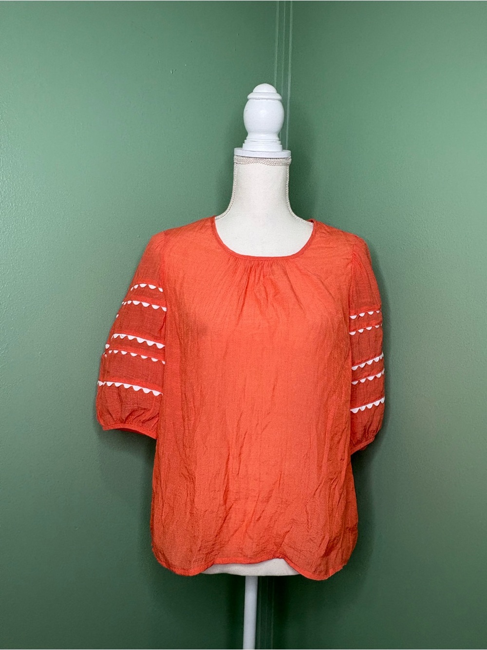 Zac & Rachel Coral Puff-Sleeve Ladder-Trim Blouse - Picture 2 of 9